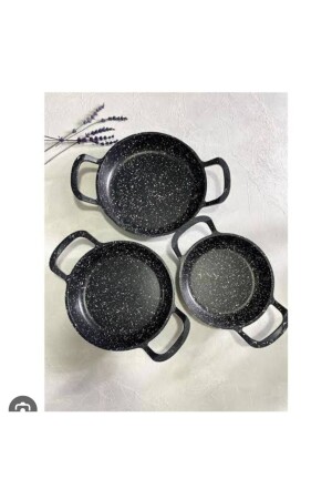 MNZ-Laviss Kitchen Essenso مجموعة من 3 صلصة غرانيت أسود معدودة مجموعة 18-20-22 سم - Berta