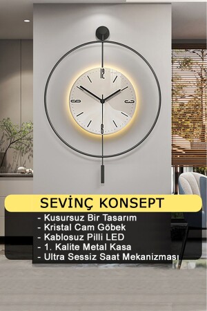 كريستال زجاجي MNZ-LED Tiktok 60 سم أسود - ساعة حائط معدنية زينة حديثة - Sevinç Konsept