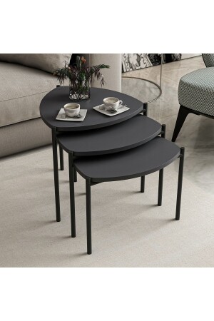 MNZ-Lenny 3 قطعة طاولة العشب مع ساقي معدنية - أنتراتيت lennyzigon - Minar