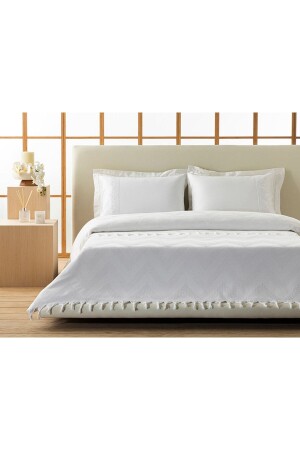 MNZ-Leona Jacquard النسجة الملك الحجم بيكي 220 × 240 سم أبيض - English Home