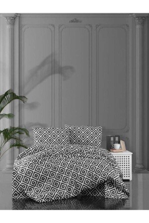 MNZ-Life Blackwhite Series Diagonal Black and White Double Cotton Duvet Cover Set (بدون ورق) ecdiagonal02 - üntaş
