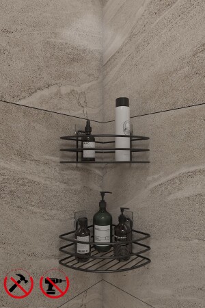 MNZ-Life Time لا ينفجر لصق حمام منتظم رف 2 قطع ماتا أسود الزاوية شامبو حامل إدراج. b3 - Alper Banyo