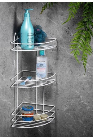 MNZ-Life Time لا يزول لصق حمام الزاوية منظمة الشامبو حامل غرف الاستحمام أبيض Ek-03 - Sas Haus