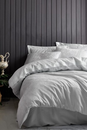 MNZ-Light Ice Blue Jacquard Satin Double Duvet Cover Set ورقة 8680108052075 - Cotton Box