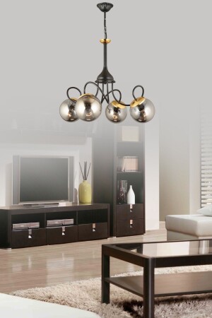 MNZ-Lightning Black 4 Piece Smoked Globe Glass Downward Facing Modern Luxury Chandelier 1727 - KARDELEN AYDINLATMA AVİZE