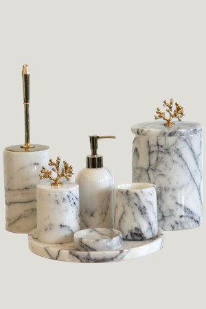 مجموعة حمام من الرخام من طراز MNZ-Lilac 7 قطع من الذهب - CEVA MERMER