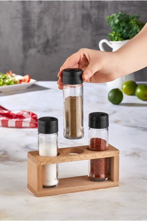 MNZ-Lima 3 قطع ملح و الفلفل شاكرز المعدة مع قفزة خشبية 3 قطع شاكرز العطور الأسود غطاء lima3pcs - melik's