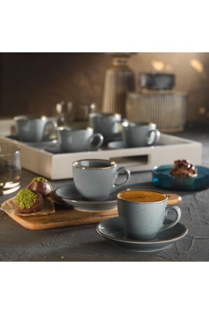 MNZ-Lima 730p01 كوب قهوة تزيينية مجموعة الزهرة 01 زرقاء LM12KT730P01 - Kütahya Porselen