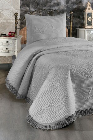 MNZ-Limena Lace مُغطاة بفترة سريرية واحدة رمدية CD446714 - Çeyiz Diyarı