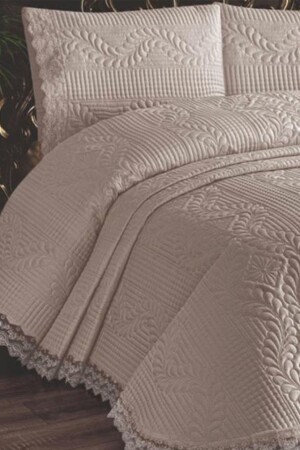 MNZ-Limena Lace Quilted Ultrasonic Double Bedspread Light كابوشينو - Çeyiz Diyarı