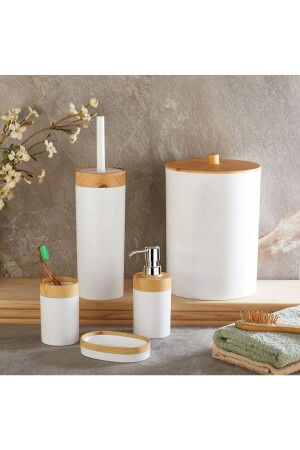 MNZ-Limpia البامبو نمط أبيض 5 قطع حمام مجموعة القمامة - حاسوب السائل - حامل فرشاة الأسنان - Mutfak Köşesi