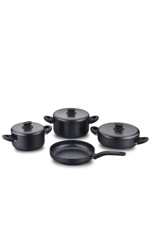 MNZ-Lina Plus 7 قطع حاويات الطهي من الجرانيت الأسود مجموعة 9080201A2887 - KORKMAZ