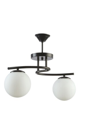 MNZ-Linda الملون الأسود الحديث الكرة المغلقة الزجاج الأبيض غرفة المعيشة - المطبخ - غرفة النوم 2 قطع الشنابل LNDA2Lİ - Fer Avize