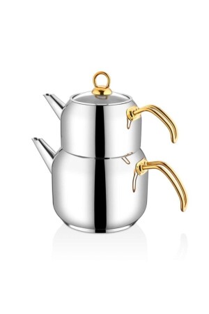 MNZ-Linda Gold Size Family Size Steel Teapot Set Teapot Set Lnd 1002 فاليز - Falez