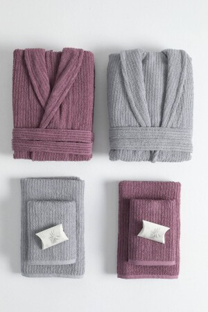 MNZ-Line 100% القطن فاخرة 8 قطع مجموعة الحمام العائلية - الرمادي - البوم - Favora