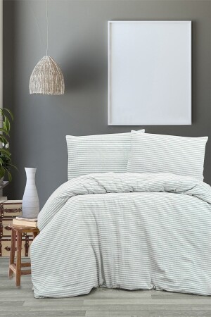 MNZ-Linen Gray Stripped Single Duvet Cover and Pillow Set 160x220 سم TKTNNVRS - vivamaison