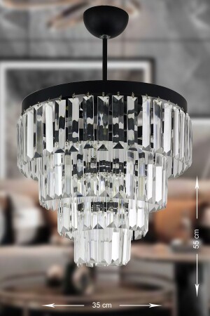 MNZ-Linsa 35 سم كريستال الزجاج الحجر فاخر الشنابل - (MATTE BLACK) PY-200-35S - Avizemoda