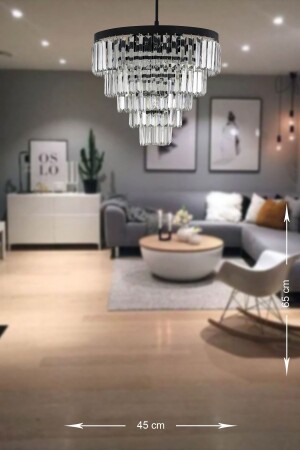 MNZ-Linsa 45 سم كريستال زجاج حجر فاخر الشنابل - (مات الأسود) PY-200-45S - Avizemoda