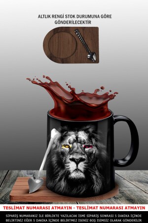 MNZ-Lion Fan Mug - Coaster - ملعقة و Black Mug - كوب كوب كوب كوب كوب كوب كوب كوب كوب - bymat