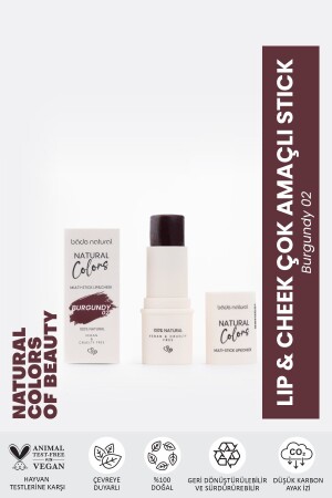 MNZ-Lip & Cheek بورغوندي 02 عصا متعددة الأغراض 100% طبيعي - Bade Natural