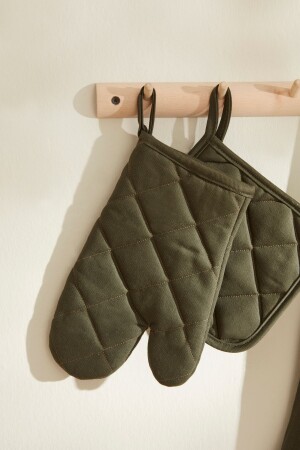 MNZ-Lisa Gabardin قفازات المطبخ مجموعة خاكي - Karaca Home