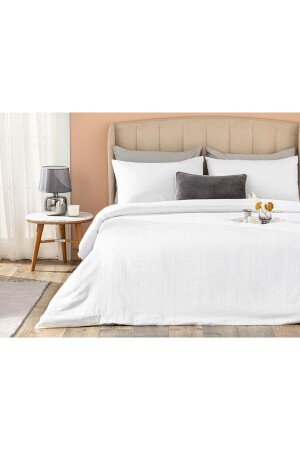 MNZ-Listra Satin Din Bumbac Cu Dungi شخص مزدوج مجموعة لينجري دي بات 200x220 سم بيضاء TYC00592118328 - English Home