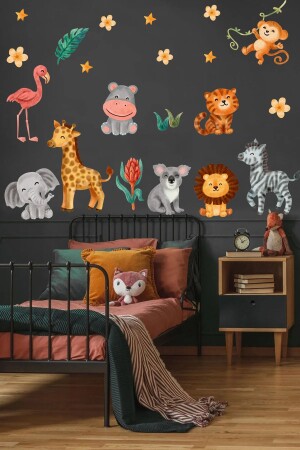 (MNZ-Little Safari) الحيوانات الحلوة (II) الزجاج باللون المائي، الخزانة، ملصق الباب، ملصق حائط غرفة الأطفال - Sticker Sepetim