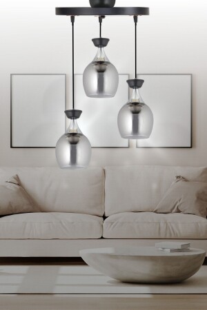 MNZ-Liya 3-piece Modern Pendant Lamp Chandelier أسود - غرفة المعيشة - القاعة - غرفة النوم - المطبخ Liy-A123 - VEDA AVİZE