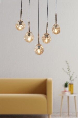 MNZ-Liza 5 Li جسم معدني من ذهب أسود عسل ملونة الزجاج تصميم فخمة مصباح معلق شمعة LZRNAVZ215 - Luzarana