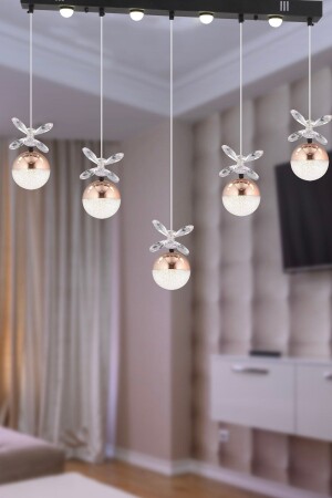 MNZ-Lokken 5 صف النحاس 50 وات كريستال LED غرفة المعيشة الحديثة مصباح معلق شمعة 4079-05S-CU - Apliqa