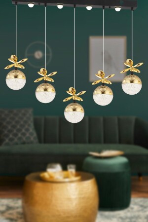 MNZ-Lokken 5 صف الذهب 50 وات كريستال LED غرفة المعيشة الحديثة مصباح معلق شمعة 4079-05S-GD - Apliqa