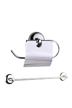 حامل مناشفة من طراز MNZ-Long Bar و حامل ورق مغطى واسع - مجموعة من 2 - مجموعة لوازم حمام - On2armatür