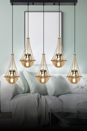 MNZ-Lopo 5 Piece - فخمة الملكة مصباح معلق شاندليير - القديمة السوداء الجسم عسل الزجاج LP5 - VEDA AVİZE