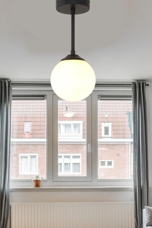 MNZ-Lorin واحد غرفة المطبخ السوداء مصباح مدخل مع الزجاج الأبيض 01319 - Taşcan Aydınlatma