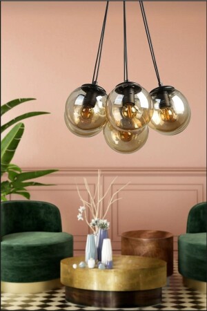 مصباح عجلة MNZ-Lotus نموذج 7 قطع زجاج العسل الحديث الشنابل 7 قطع - VEDA AVİZE