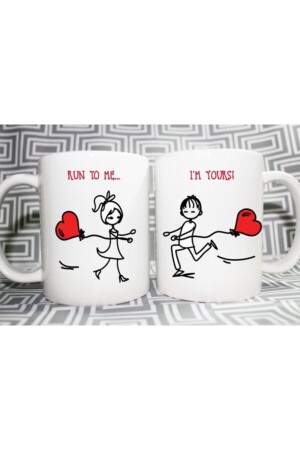 MNZ-Lover تصميم خاص مجموعة كوب البورسلين للزوجين 2 قطع ç10 - Günay Kupa Bardak