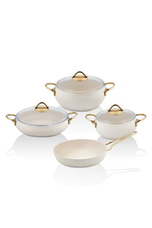 MNZ-Luna 4 قطع 7 قطع غرانيت أدوات الطبخ مجموعة كريم الذهبية المقبض TAC-3631 - Taç