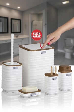 MNZ-Luna خشب أبيض مربع نمط 5 قطع حمام مجموعة - Okyanus Home