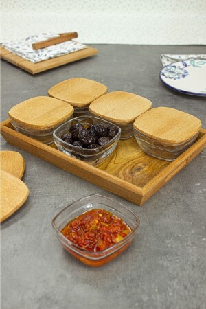MNZ-Luna 6-piece صغرى الافطار المصغرى الزجاجي مع غطاء خشبية، صغرى الزجاجي الصغرى مع عرض الصندوق KWL0003 - KukiWood