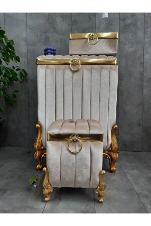 MNZ-Luna Mink 3 قطع MDF الحرير الخشام حمام مجموعة غسيل الغسيل القذر سلة - حامل المناشف - المطهر مجموعة قمرا 3 قطع حمام مجموعة - Bonny Home