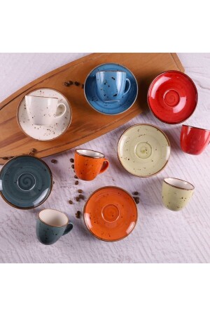 MNZ-Luna Reactive Mix 6 شخص كوب قهوة مجموعة 14410 - Tulü Porselen