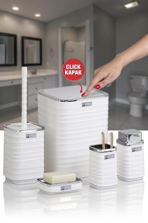 MNZ-Luna White Chrome Square 5 قطع مجموعة حمام - Okyanus Home