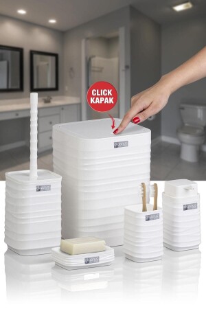 MNZ-Luna White Square 5 قطع مجموعة حمام - Okyanus Home