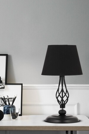 مصباح الطاولة الأسود من نوع MNZ-Lupine مع قبعة سوداء تصميم حديث غرفة المعيشة-غرفة النوم مرجعية المصابيح 3596-1M-BL-BL - Apliqa