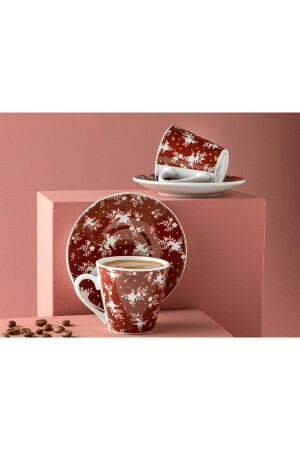 MNZ-Luster Porcelain 4 Piece Coffee Cup Set لـ 2 أشخاص 80 ملي ليرة كلاريت الأحمر 10035670 - English Home