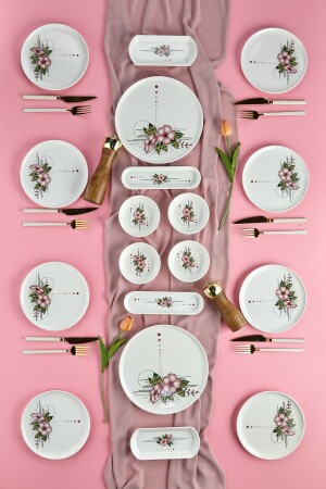 MNZ-Lux سيراميك بلا فن 18 قطعة الإفطار مجموعة ل 8 أشخاص الوردي - Babion