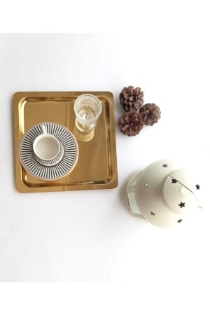 MNZ-Lux Steel Gold Titanium Coffee Presentation Tray 21x21 سم تخطيط خطوة - store trend