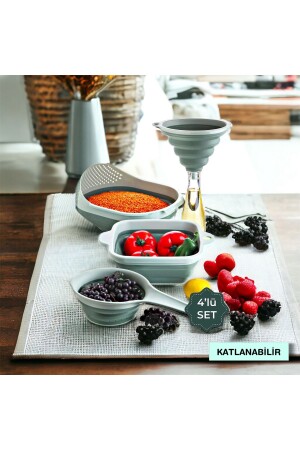 MNZ-Luxurious 4 Piece Accordion Strainer Set Funnel - Strainer المتحكم - Strainer مربع - Rice Strainer - Arvale