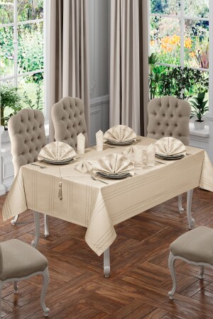 MNZ-Luxury Colber Tablecloth Set لـ 12 شخصاً (كابوتشينو) - Birhome