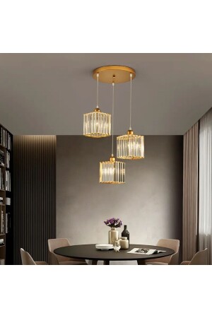 MNZ-Luxury Crystal 3 Piece Gold Pendant Lamp شمعة ultramsgk-3 - Ultra Home